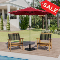 Flash Furniture GM-402003-UB19B-RED-GG Red 9 FT Round Umbrella with Crank and Tilt Function and Standing Umbrella Base